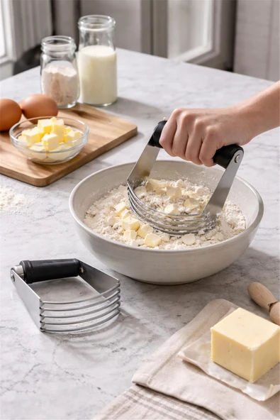 Pratik Paslanmaz Çelik Hamur Karıştırıcı – Ergonomik Tutma Saplı Hamur Kesici & Karıştırıcı ürün görseli 1