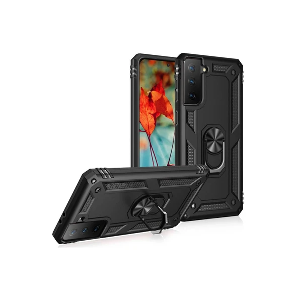 Samsung Galaxy S21 Kılıf Sofya Yüzüklü Silikon Kapak - Siyah ürün görseli 1