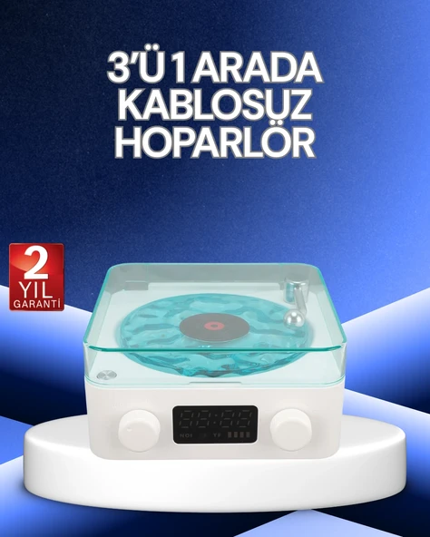 3-1 Kablosuz Bluetooth Hoparlör – Gece Lambalı, Saatli, Tasarım ürün görseli 1