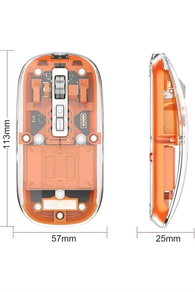 Mouse Kablosuz Mouse Şarjlı Bluetooth Sessiz 5 Tuşlu Şeffaf - Resim 5