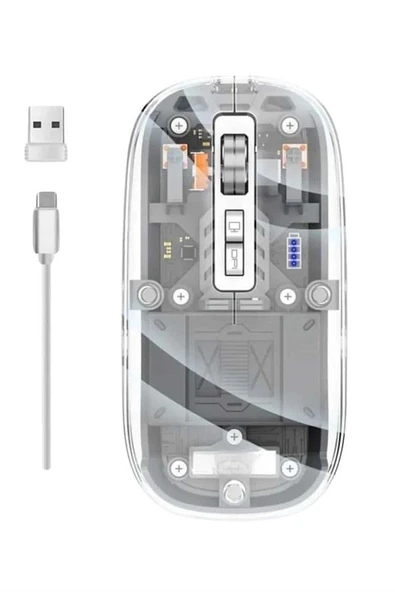 Mouse Kablosuz Mouse Şarjlı Bluetooth Sessiz 5 Tuşlu Şeffaf - Resim 4