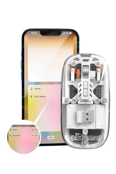 Mouse Kablosuz Mouse Şarjlı Bluetooth Sessiz 5 Tuşlu Şeffaf - Resim 3