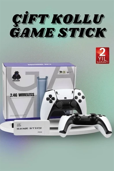 Çift Oyun Kollu 4K Hd Ekran Nostaljik 20.000 Oyunlu Beyaz Game Stick ürün görseli 1