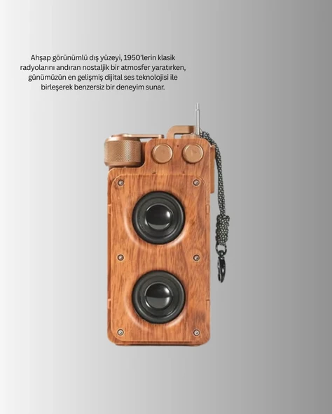 Bluetooth Hoparlör Ahşap Görünümlü 5W Çift Stereo Ses - Resim 4