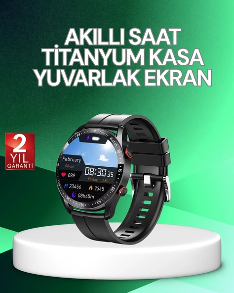 Akıllı Saat Titanyum Kasa Yuvarlak Ekran Alarm Uyku Takibi Titreşimli ürün görseli 1