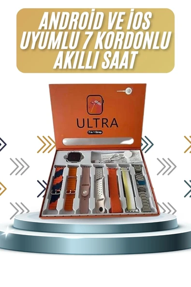 7 Kordonlu Akıllı Saat Plastik Kordon Hasır Kordon Çelik Kordon ürün görseli 1
