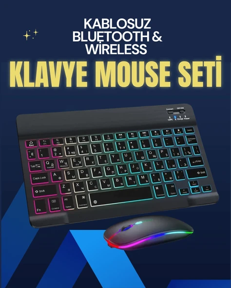 Şık Sessiz Tasarımlı Işıklı Klavye Mouse Seti – Şarjlı, Wireless ürün görseli 1