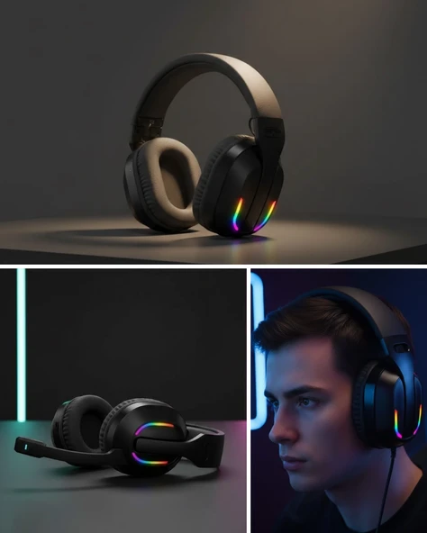 Rgb Aydınlatmalı Kablosuz Kulaklığı Konsol Pc Uyumlu ürün görseli 1