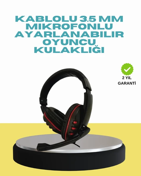 Kırmızı Işıklı Oyun Kulaklığı Kablolu Mikrofonlu Profesyonel ürün görseli 1