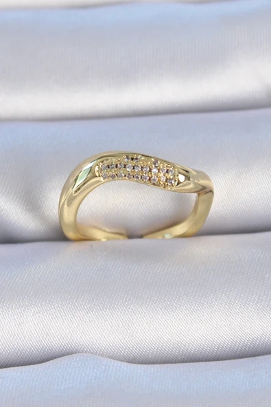 Pirinç Gold Renk Zirkon Taşlı Kadın Yüzük ürün görseli 1