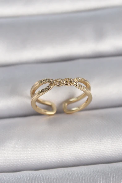 Pirinç Gold Renk Ayarlanabilir Zirkon Taşlı Sarmal Model Kadın Yüzük ürün görseli 1