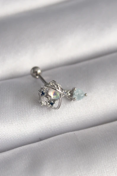 316L Çelik Gümüş Renk Zirkon Taşlı Sallantı Detay Tragus Piercing ürün görseli 1