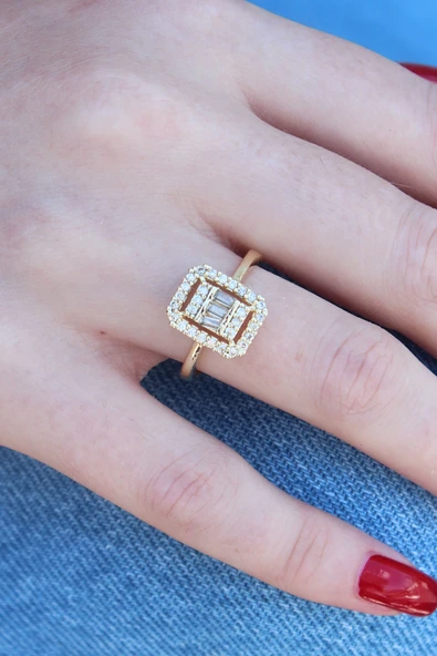 Gold Renk Baget Zirkon Taşlı Kadın Yüzük ürün görseli 1