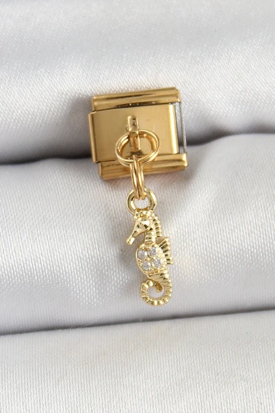 316L Çelik Sallantılı Zirkon Taşlı Çiçek Model Gold Renk Nomination Charm ürün görseli 1
