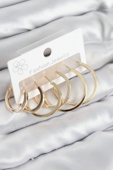 Pirinç Halka Model Gold Renk Kadın Set Küpe ürün görseli 1