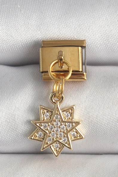 316L Çelik Gold Renk Sallantı Zirkon Taşlı Yıldız Model Nomination Charm ürün görseli 1