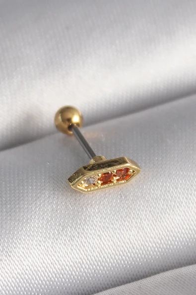 316L Çelik Gold Renk Turuncu Zirkon Taşlı Tragus Piercing ürün görseli 1