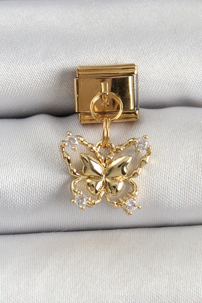 316L Çelik Sallantılı Zirkon Taşlı Model Gold Renk Nomination Charm ürün görseli 1