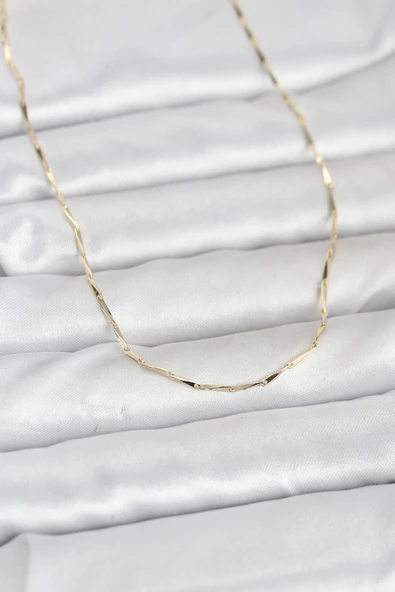 Cm 14K Gold Renk Çubuk Kesme Zincir Model 60 Cm Kadın Kolye ürün görseli 1