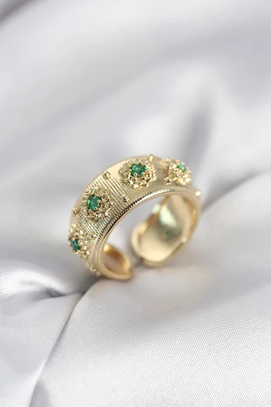 Yeşil Zirkon Taşlı Gold Renk Kadın Yüzük ürün görseli 1
