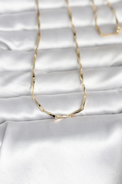 Cm 14K Gold Renk Kesme Çubuk Zincirli Model 60 Cm Kadın Kolye ürün görseli 1