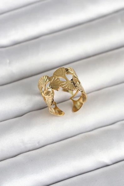 316L Çelik Gold Renk Yelpaze Model Kadın Yüzük ürün görseli 1