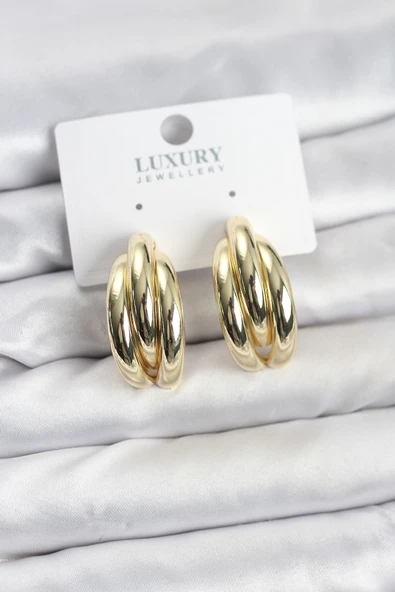 Gold Renk Pirinç Yarım Halka Model Kadın Küpe ürün görseli 1