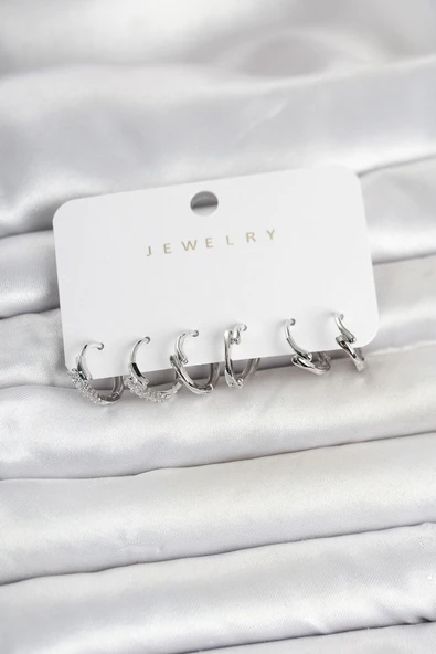 Pirinç Gümüş Renk Botega Model Kadın Küpe Seti ürün görseli 1