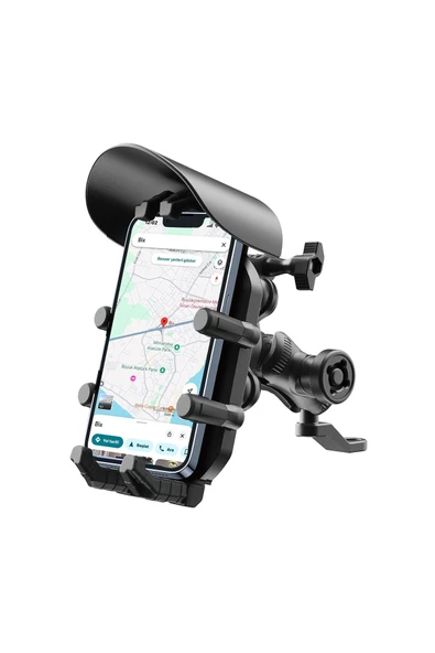 Ayna Bağlantılı Güneş Yağmur Korumalı 360° Derece Ayarlanabilir Motosiklet Telefon Tutucu ürün görseli 1