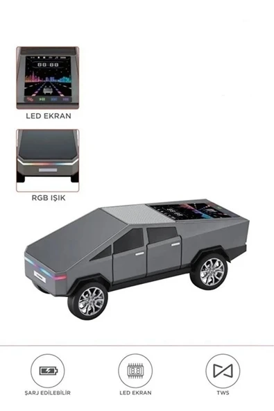 D68 Cyber Model Araba Tasarımlı Bluetooth Hoparlör 15W Güçlü Ses Rgb Led /Tws/Usb Gri ürün görseli 1