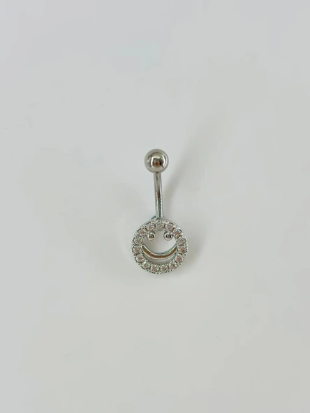 Rodyum Zirkon Taşlı Çelik Göbek Bar Uzunluğu : 13 Mm / Bar Kalınlığı 1.41 Mm / - Pg0030 ürün görseli 1