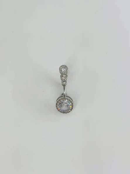 Rodyum Zirkon Taşlı Bar Top: Çelik Göbek - Pg0147 ürün görseli 1