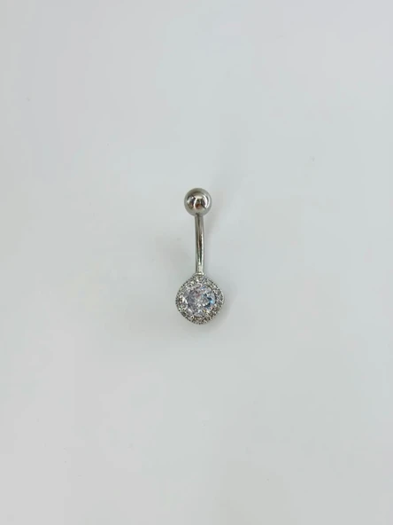 Rodyum Zirkon Taşlı Çelik Göbek Bar Uzunluğu : 13 Mm / Bar Kalınlığı 1.41 Mm / - Pg0144 ürün görseli 1