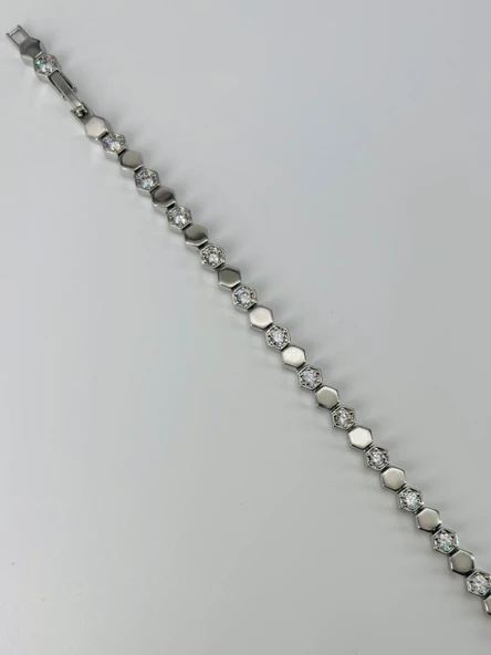 Rodyum Zirkon Taşlı Pirinç Bileklikler 17+2 Cm - Kbl0368 ürün görseli 1