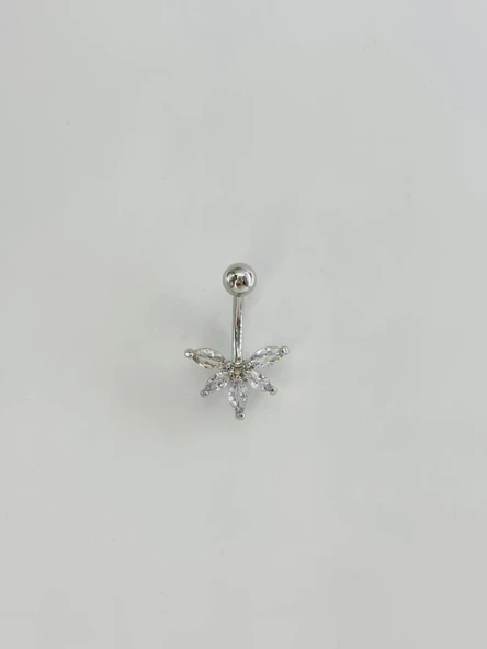 Rodyum Zirkon Taşlı Bar Top: Çelik Göbek - Pg0154 ürün görseli 1