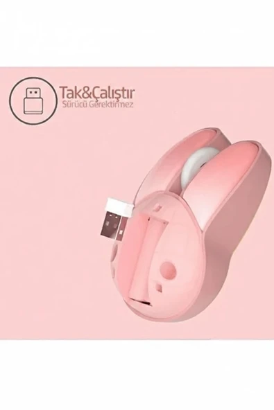 Tavşan Figürlü Mouse Pil Dahil Etiket Hediyeli Pembe - Resim 4