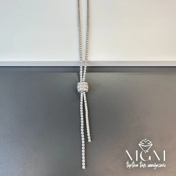 Rodyum 2 Mm Zirkon Taşlı Pirinç Kolyeler 48+5 Cm Uzatma Payı - Kl0087 ürün görseli 1
