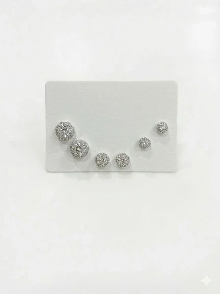 Rodyum Zirkon Taşlı Pirinç Altılı Kombin Küpe - Kp00622 ürün görseli 1