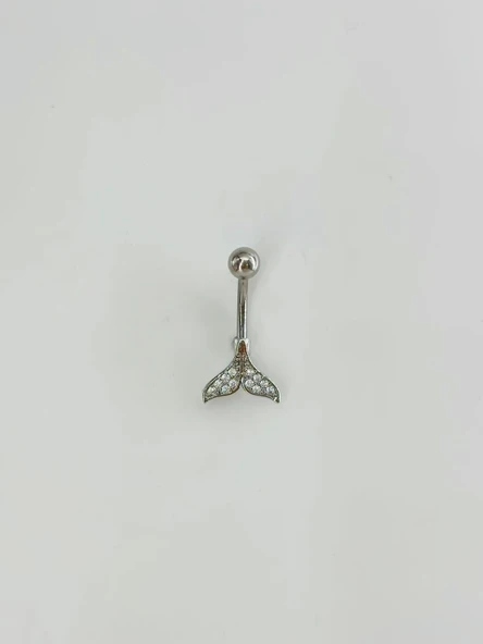 Rodyum Zirkon Taşlı Bar Top: Çelik Göbek - Pg0146 ürün görseli 1