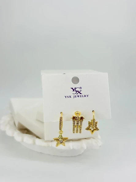Yıldız Detaylı Üçlü Kombin Küpe - Kp00553 ürün görseli 1