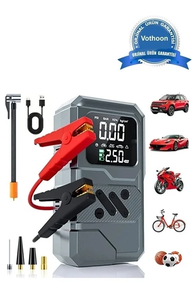 St-9654 Şarjlı 10.000 Mah Taşınabilir Araç Hava Kompresörü Akü Takviyeli Dijital Ekranlı Işıklı ürün görseli 1