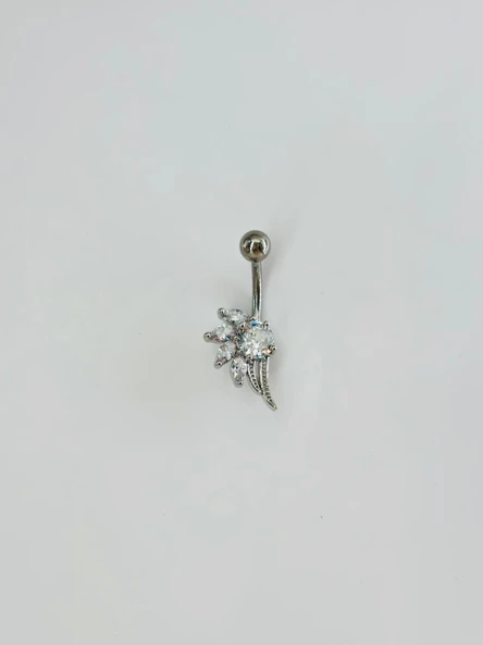 Rodyum Zirkon Taşlı Çelik Göbek Bar Uzunluğu : 13 Mm / Bar Kalınlığı 1.41 Mm / - Pg0092 ürün görseli 1