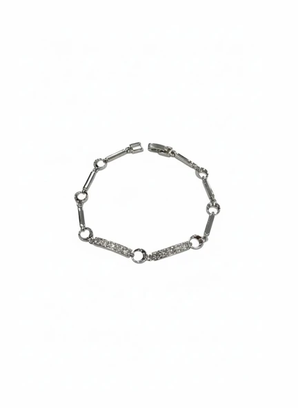 Rodyum Zirkon Taşlı Pirinç Cm Bileklik 17+2 Cm - Kbl0435 ürün görseli 1