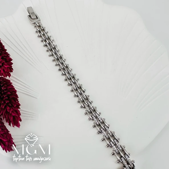 Rodyum Zirkon Taşlı Pirinç Bileklikler 19,5 Cm - Kbl0052 ürün görseli 1
