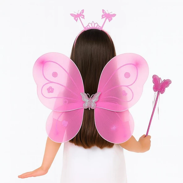 Pembe Kız Seti – 50 Cm Kanadı, Taç Asa ürün görseli 1
