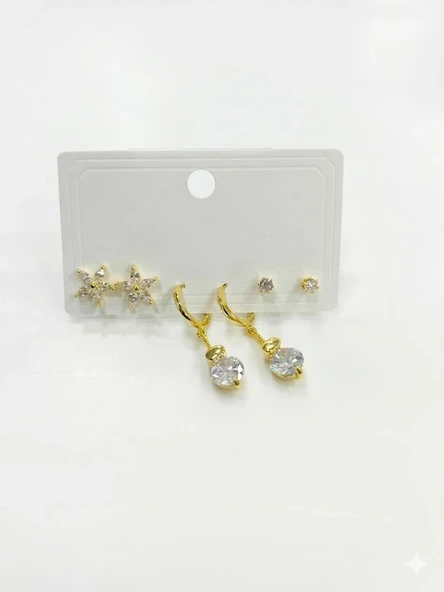 Sallantılı Çiçek Detaylı Altılı Küpe - Kp00623 ürün görseli 1