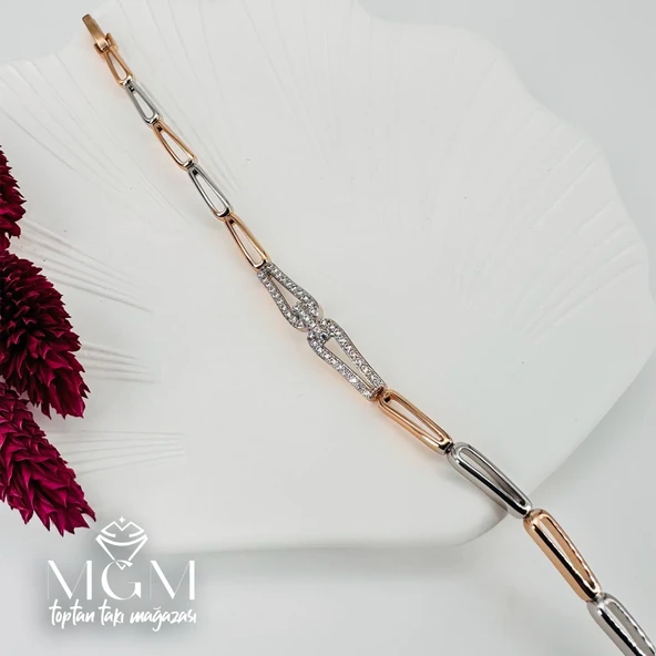 Rodyum+Rose Zirkon Taşlı Pirinç Bileklikler 16,5+2 Cm - Kbl0061 ürün görseli 1