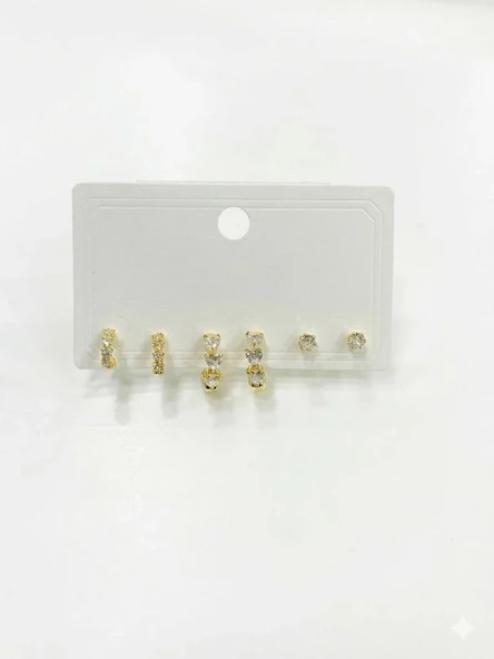 Zirkon Taşlı Pirinç Altılı Kombin Küpe - Kp00615 ürün görseli 1