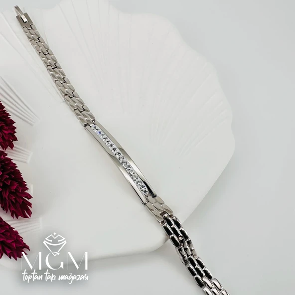 Rodyum Zirkon Taşlı Pirinç Bileklikler 19,5 Cm - Kbl0070 ürün görseli 1
