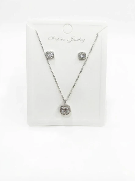 Rodyum Zirkon Taşlı Zincir : Çelik Ürünler 40+5 Cm - Set0022 ürün görseli 1